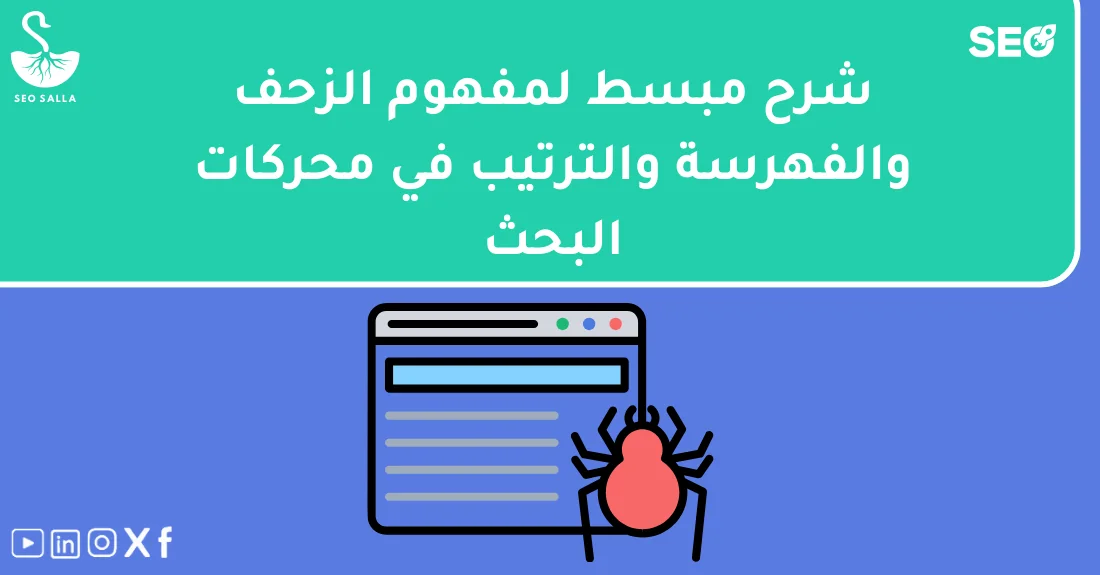 صورة تحتوي على عنوان المقال حول: " تعرف على أهمية الزحف والفهرسة لتحسين المواقع" مع عنصر بصري معبر