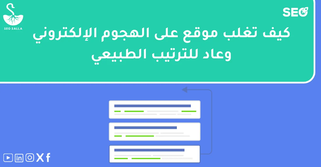 صورة تحتوي على عنوان المقال حول: " التعافي بعد الهجمات الإلكترونية: دراسة حالة موقع عاد" مع عنصر بصري معبر